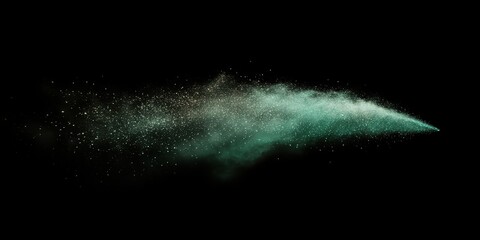 Ethereal Green Powder Cloud with Sparkles on a Black Background