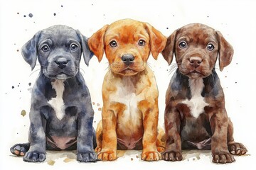 Obraz premium Three adorable puppies sitting side by side, showcasing different colors and expressions.