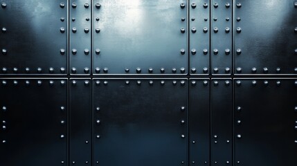 Metal plates riveted together dark background industrial.
