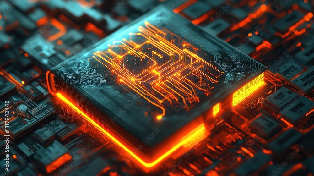 Poster abstract art showcasing a luminous book with bright circuit imagery radiating from its pages, blendi