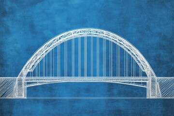 Fototapeta premium Detailed blueprint illustration of a majestic arch bridge with a striking dramatic backdrop