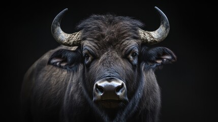 Naklejka premium buffalo on a dark background