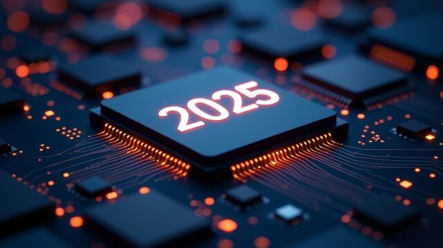 The numbers 2025 are on the processor among the chips, without blurring