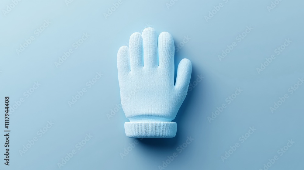 Poster 3d minimal mitten icon, soft blue color, rounded edges, isolated with ample space for text