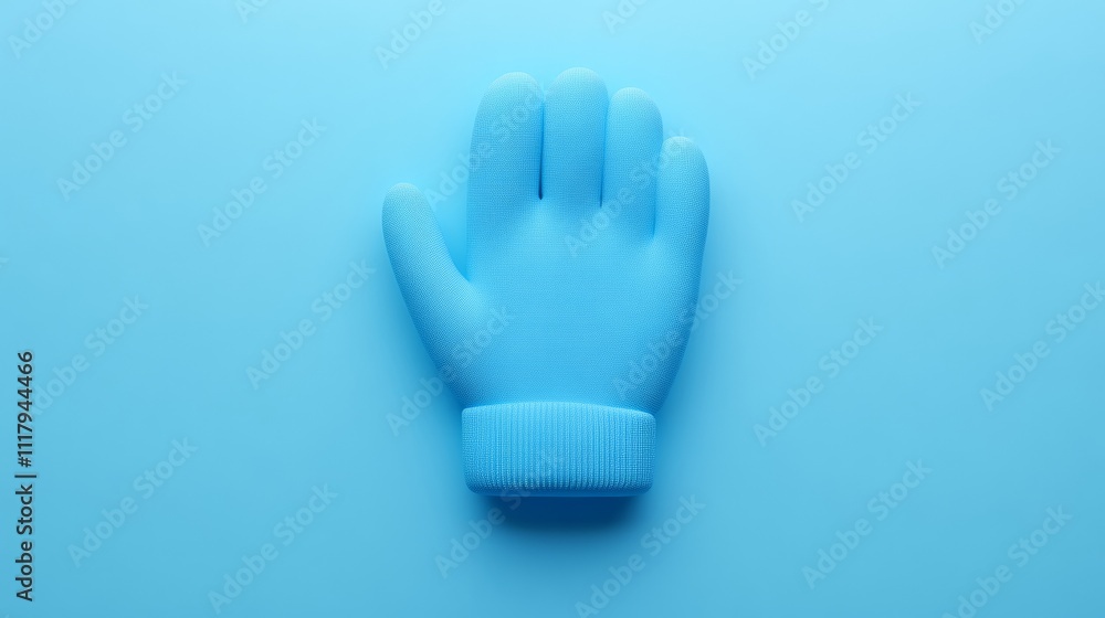 Poster 3d minimal mitten icon, soft blue color, rounded edges, isolated with ample space for text