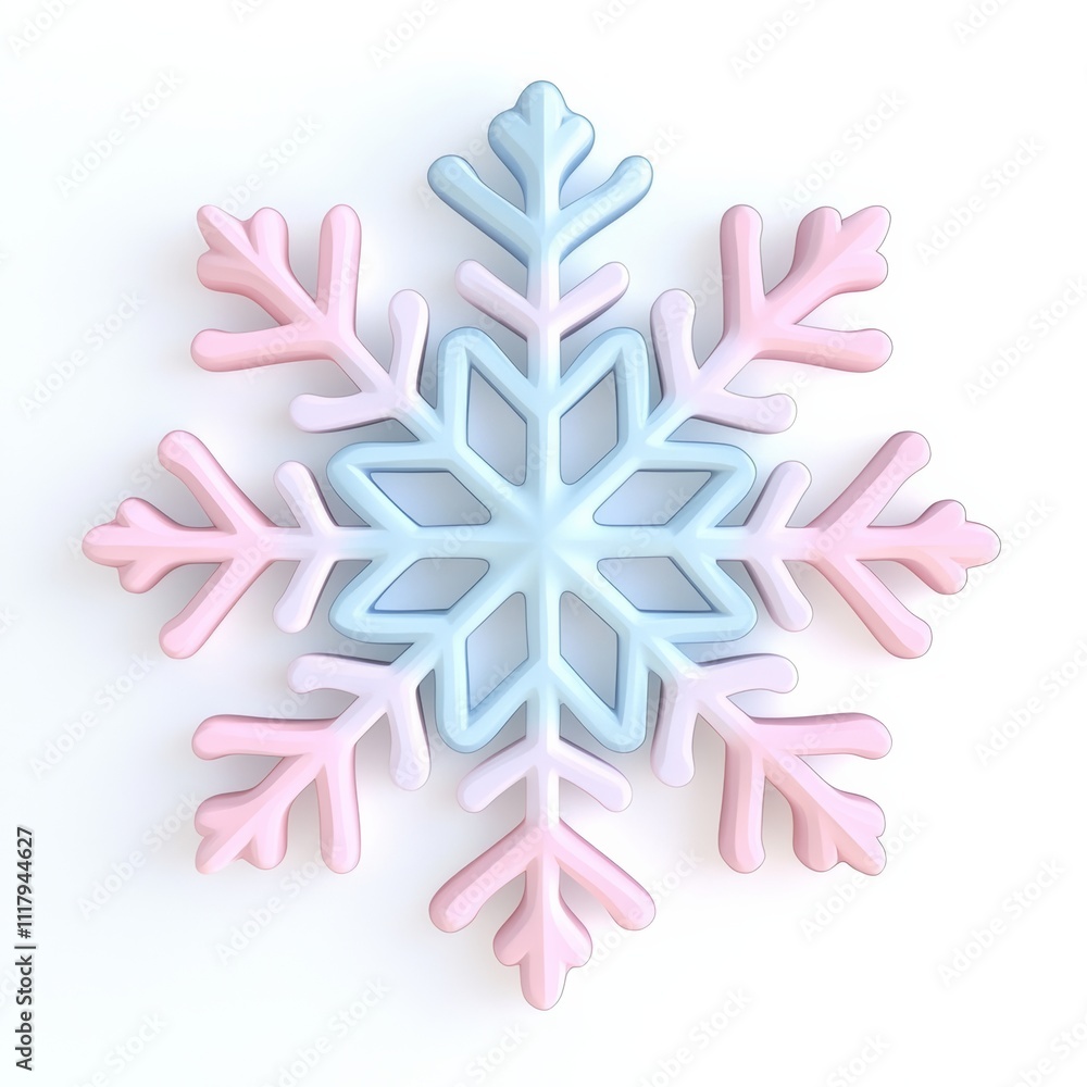 Poster 3d minimal snowflake icon with soft pastel colors, isolated on white background, clean lines, with a