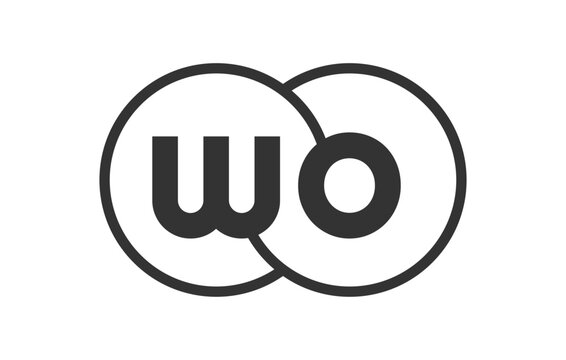 recommend clip art: WO business company emblem with outline rounds and letters w o. Logo template of two merged circles for brand identity, logotype. Vector Infinity symbol