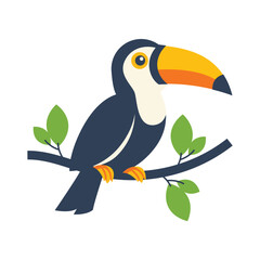 Vibrant Toucan Perched on Branch Tropical Bird Illustration Graphic Design