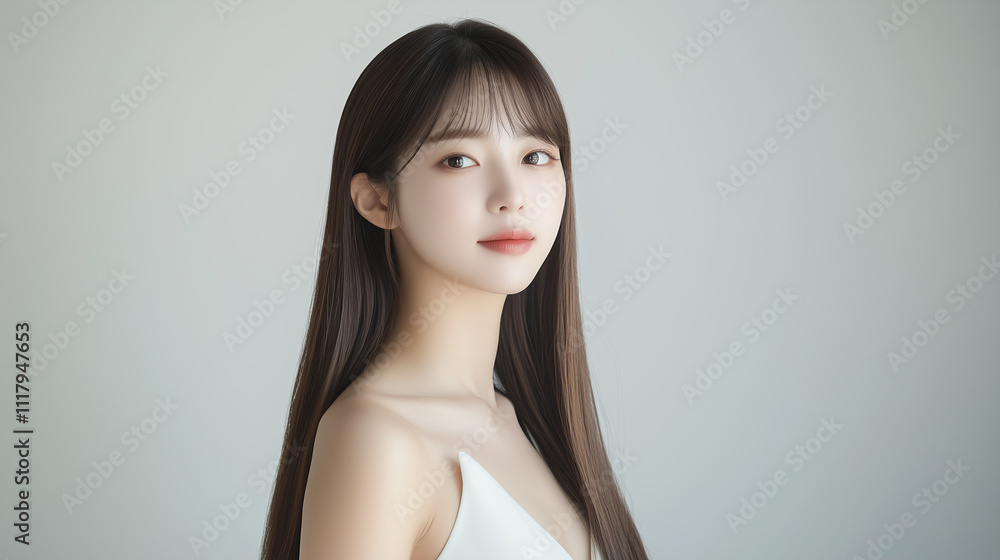 Poster 女優のような美肌の若くて綺麗なアジア人女性モデルの美容・ファッションポートレート