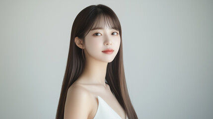 女優のような美肌の若くて綺麗なアジア人女性モデルの美容・ファッションポートレート	