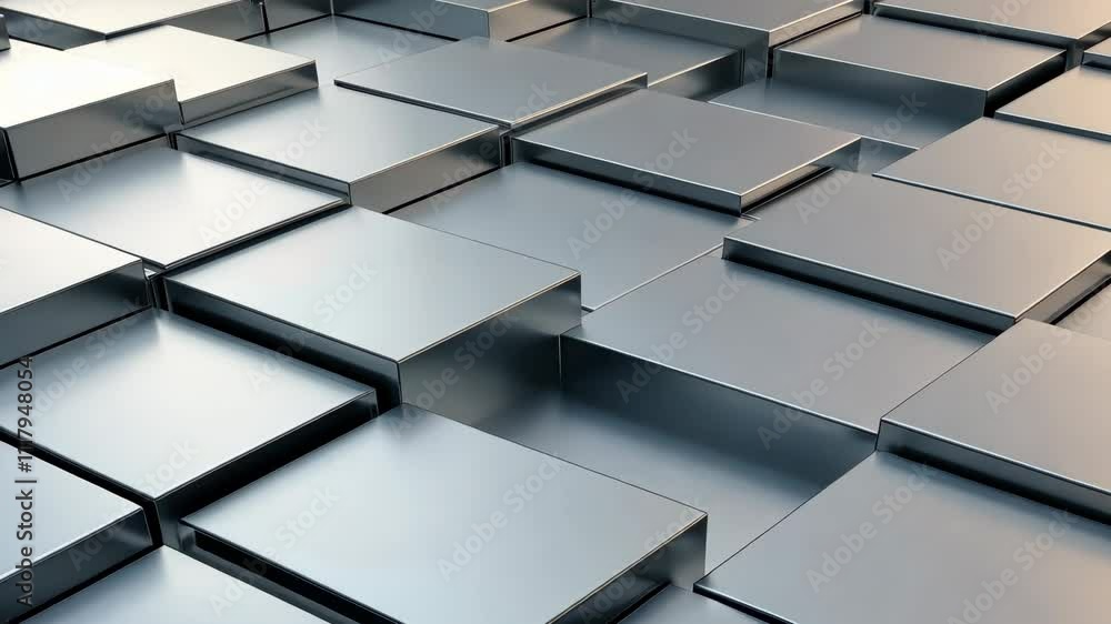 Poster metallic blocks arranged in abstract pattern ideal for modern design backgrounds and textures