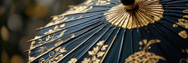 A close - up of a traditional Japanese umbrella( wagasa) with intricate patterns