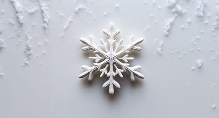 A dainty snowflake flower figurine on a plain icy white background
