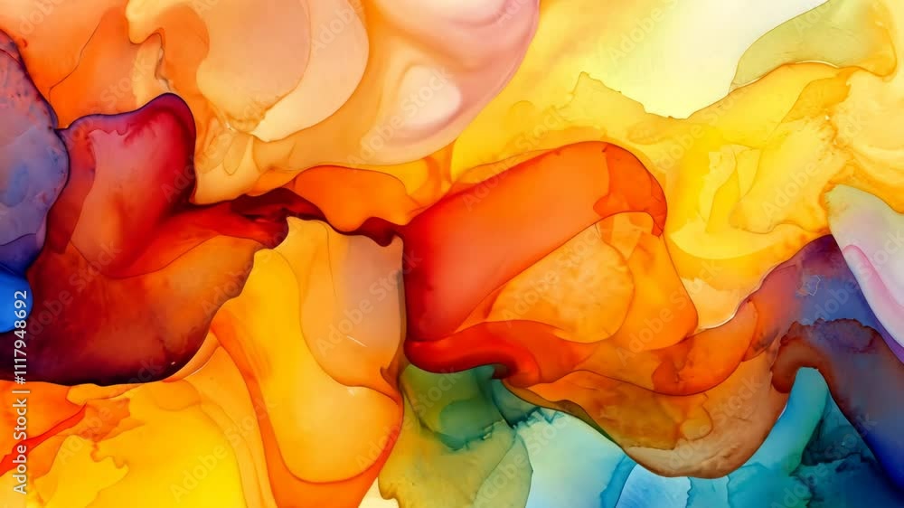 Poster abstract colorful waves of fluid art creating vibrant patterns on canvas background