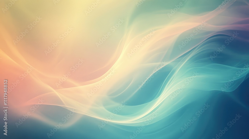 Poster curved lines in soft, colorful gradients, forming a harmonious and visually appealing background des
