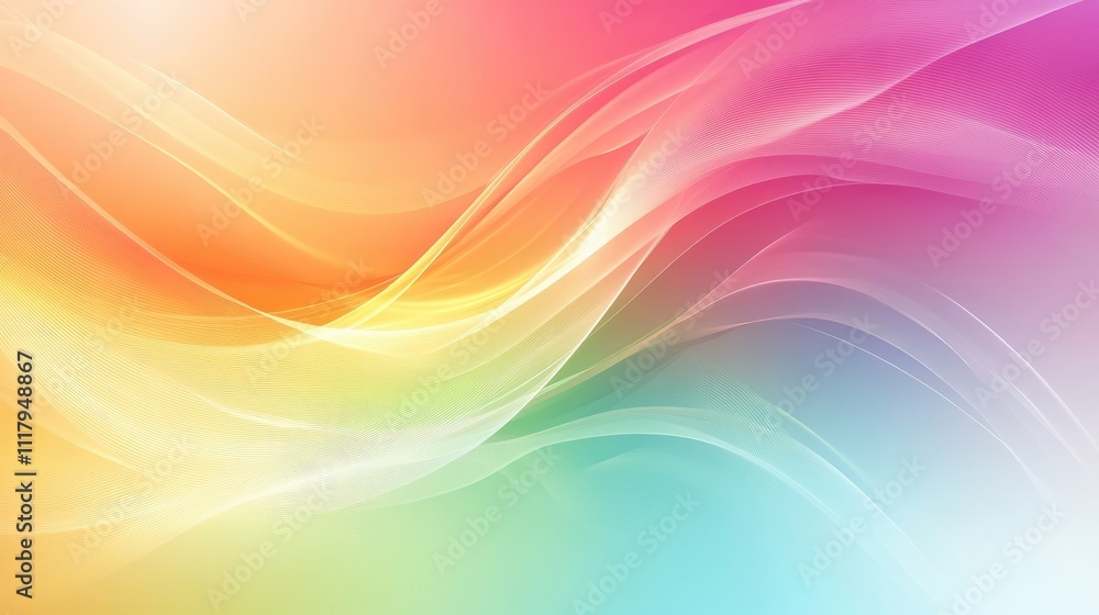 Poster curved lines in soft, colorful gradients, forming a harmonious and visually appealing background des