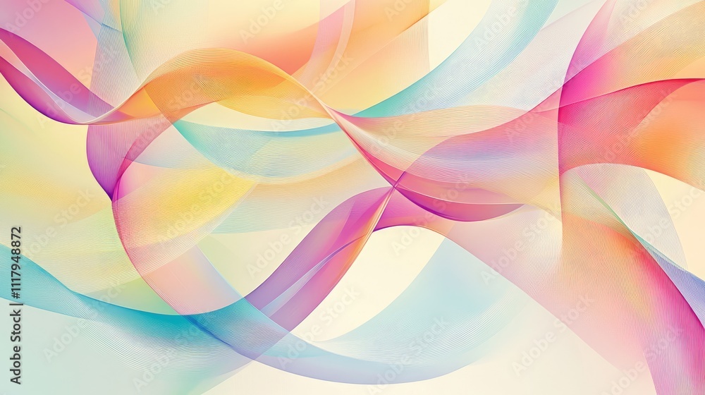 Poster curved lines in soft, colorful gradients, forming a harmonious and visually appealing background des