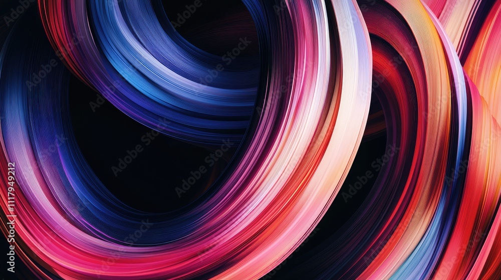 Poster spiraling lines in dynamic colors, forming a hypnotic and energetic abstract background pattern