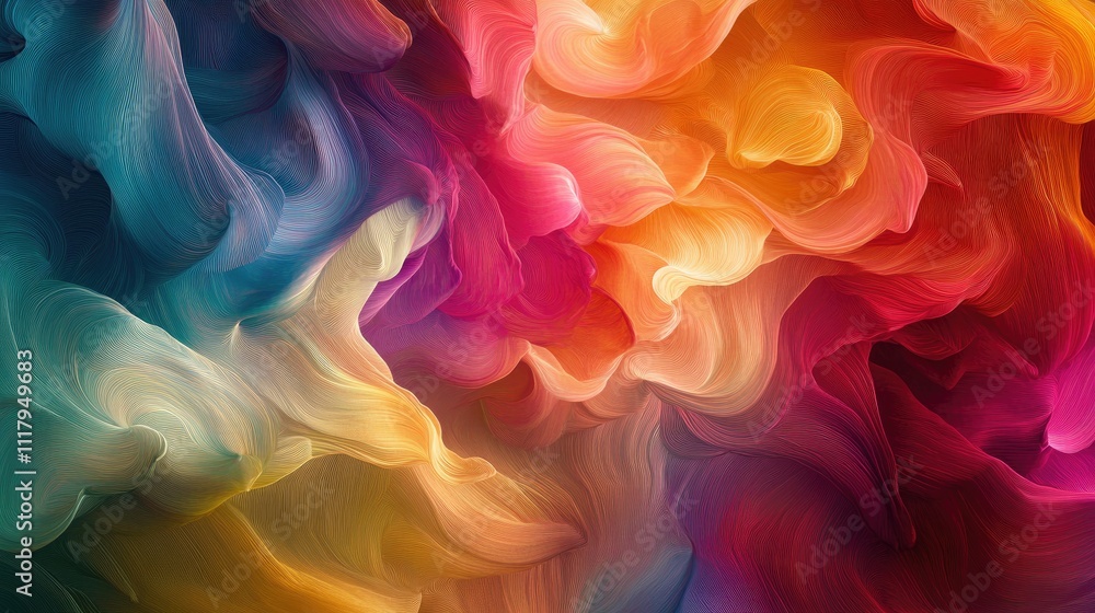 Poster a background with soft, flowing curves in a gradient of bright, vibrant colors, creating a sense of 