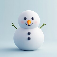 Isolated 3D stylized snowman face, with a cute carrot nose, minimalistic design, pastel palette