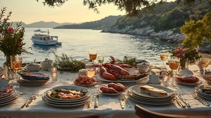 Alfresco Dining with a View - Sumptuous Feast, Serene Ambiance