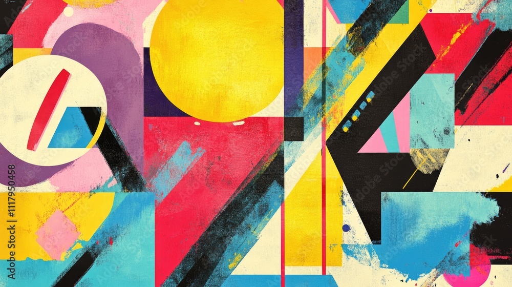 Poster abstract shapes in multiple layers with bright colors, forming a unique and modern background design
