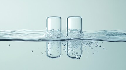 Two glass test tubes submerged in water, with bubbles around them.