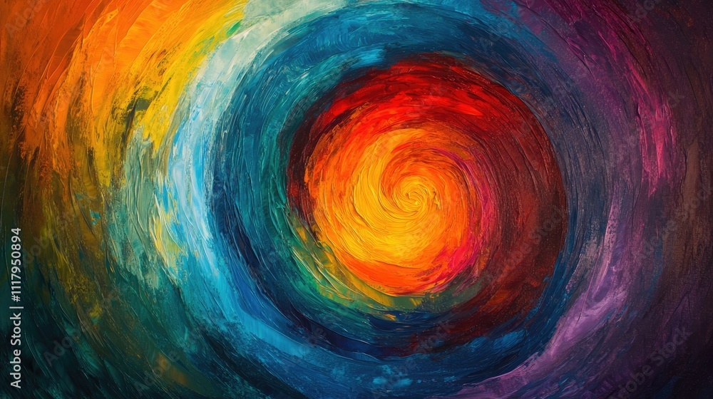 Poster bold, swirling spirals in a spectrum of vibrant colors, creating an energetic and dynamic abstract b