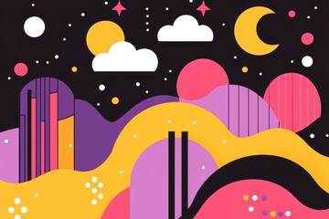 Abstract landscape art featuring geometric shapes digital environment colorful design modern aesthetic vibrant viewpoint