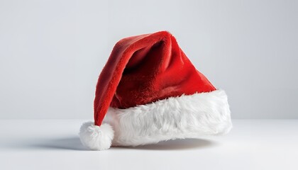 A Festive Red Santa Hat with White Fur Trim, Isolated on a White Background, Ready for Christmas Cheer and Holiday Celebrations