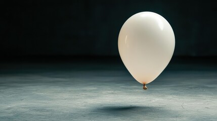 A single white balloon floating elegantly in a dim room.