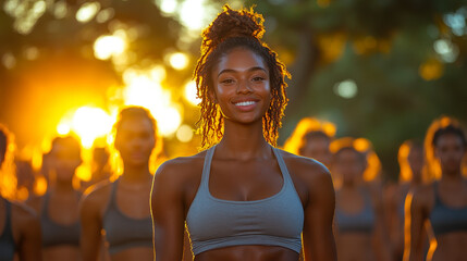 Energetic Outdoor Fitness Boot Camp with Diverse Group Promoting Health and Exercise