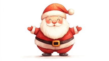 Obraz premium Santa Claus welcomes joyfully on white background in watercolor.