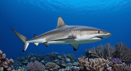 A sleek shark swimming gracefully through coralfilled waters