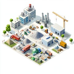 Construction Site with Machinery and Materials Overview