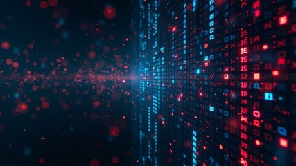 structural design of a glitch in the matrix with hidden symbols and codes that glow in neon colors