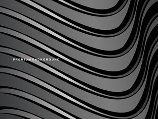 Abstract futuristic dark black background with wave design. Realistic 3d wallpaper with luxury flowing lines, perfect for posters, celebrations, websites, flyers, banners, apps, etc.