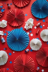 Obraz premium Red, white and blue confetti and paper hats