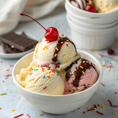 close up ice cream in a bowl