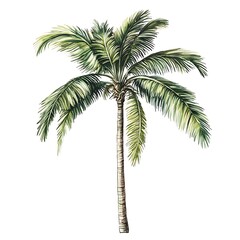 Obraz premium Cartoon coconut tree with detailed leaves on a white background