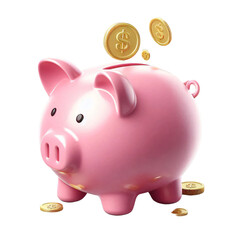 Pink piggy bank isolated on transparent background