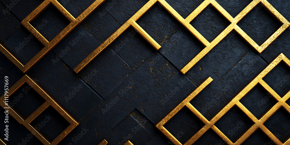 Poster golden geometric frames on dark textured background create striking visual contrast. this modern des