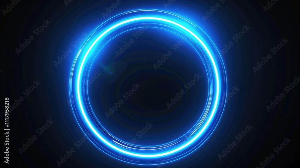 Poster glowing blue circular motion, possibly emanating from a device or light show. abstract representatio