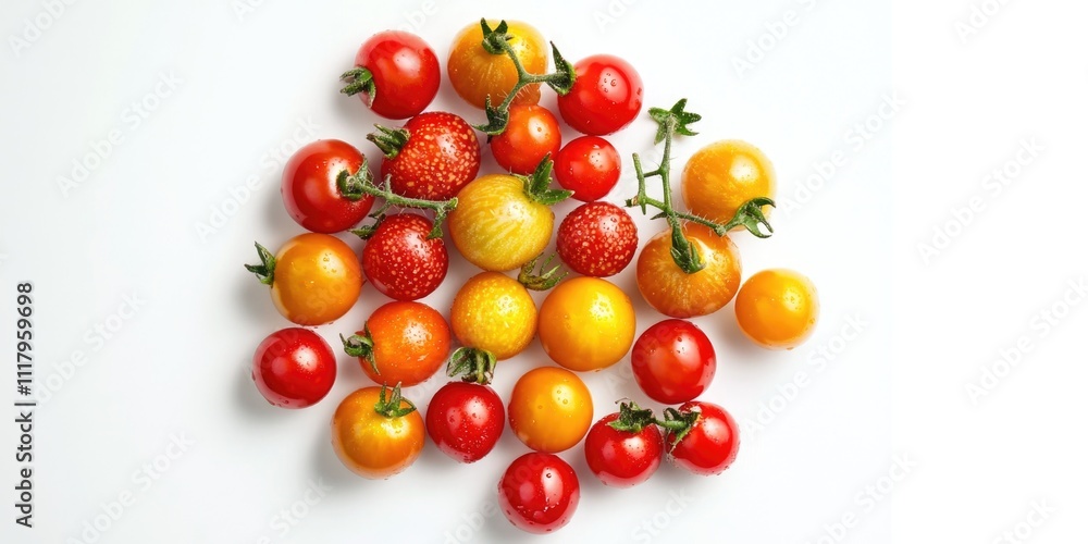 Poster bunch of red and orange tomatoes are sitting on a white background. the tomatoes are arranged in a w