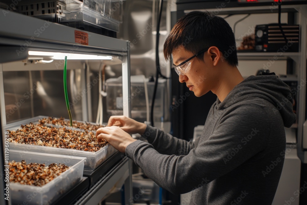 Aufkleber an image capturing a scientist meticulously working with samples in a research laboratory, showcasin