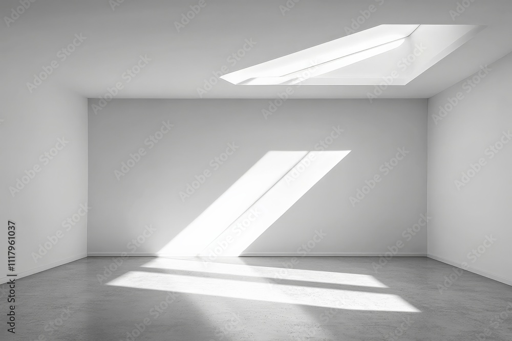 Fototapete a bright, white room featuring an angular skylight which casts sharp, geometric shadows on the walls