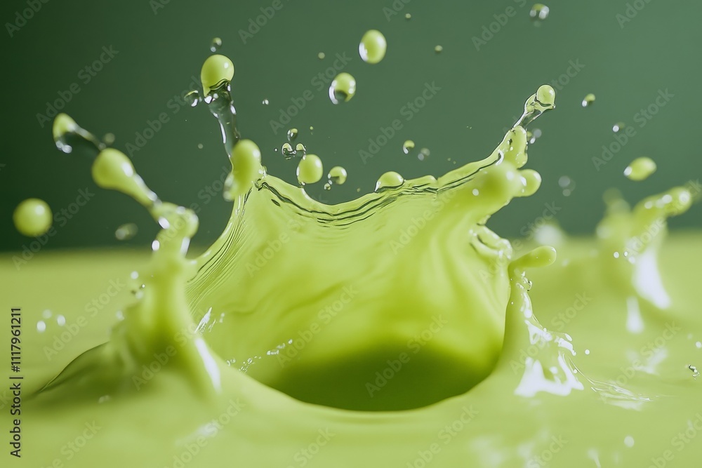 Poster an image showcasing a dynamic splash of neon green paint, capturing the moment of impact with high-s