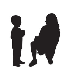 mother and son silhouette on white background, vector