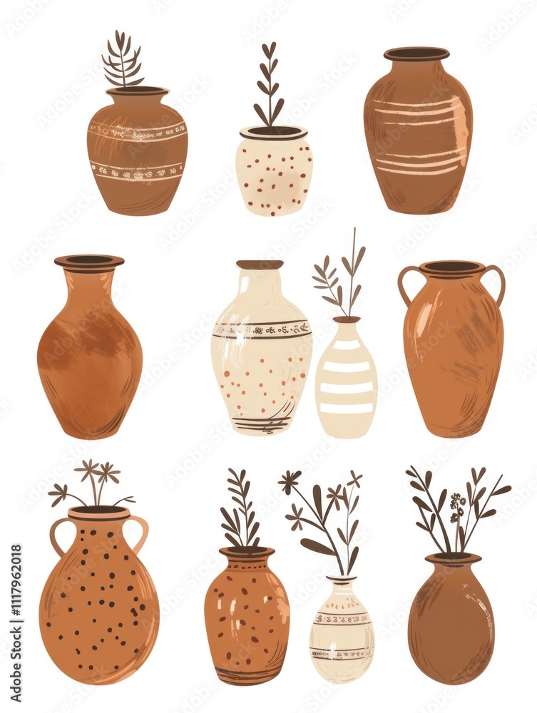 Poster set of vases with flowers in them. the vases are of different sizes and colors, and they are arrange