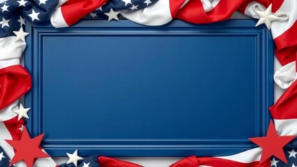 Navy blue rectangular frame with American flag elements, photo-realistic design, excellent lighting, close-up, patriotic theme, isolated on white background, copy space,  copy space,  close-up